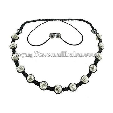 Colar de shamballa branco com bolas de cristal 13pcs